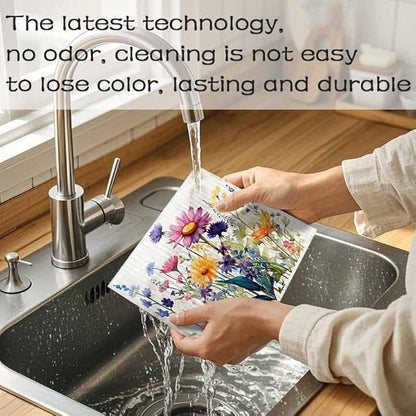Swedish Dishcloths for Kitchen – 6 Pack Cellulose Reusable Cleaning Paper Towels – Soft, Quick-Drying, Washable Dish Rags for Kitchen, Counters & More (Flower)