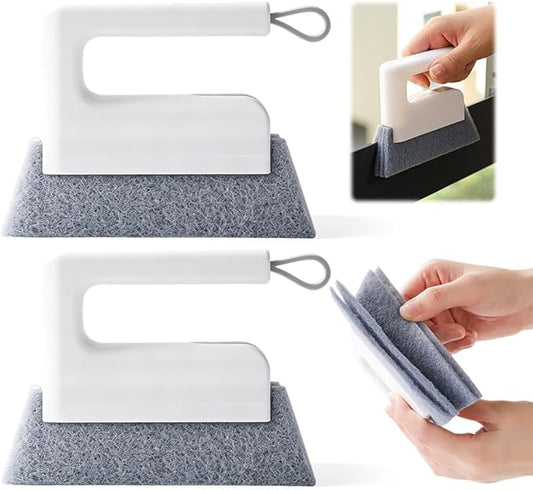 2 Pack Magic Window Track Cleaner, Window Groove Cleaning Brush Set with 4 Replacement Pads for Sliding Door Tracks, Window Slides,Car Vents Deep Cleaning Tools for Hard-to-Reach Gaps (White)