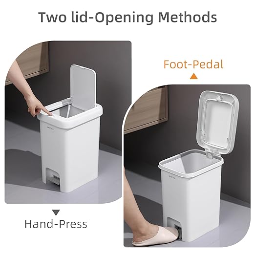 MOPALL 2.7 Gallon Small Bathroom Trash Can with Lid Soft Close, Garbage Can with Press Top Lid & Foot Pedal, Step Trashcan Slim Trash Bin Waste Basket for Toilet, Office, Bedroom, Kitchen, Living Room