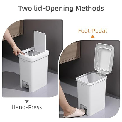 MOPALL 2.7 Gallon Small Bathroom Trash Can with Lid Soft Close, Garbage Can with Press Top Lid & Foot Pedal, Step Trashcan Slim Trash Bin Waste Basket for Toilet, Office, Bedroom, Kitchen, Living Room