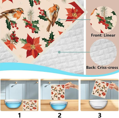 6Pcs 6 Styles Bird Swedish Dishcloths for Kitchen 7.7 x 6.8 Inch Reusable Quick Drying Sponge Bird Dish Cloths Bulk Biodegradable Absorbent Towels for Home Countertop Tableware Cleaning Use