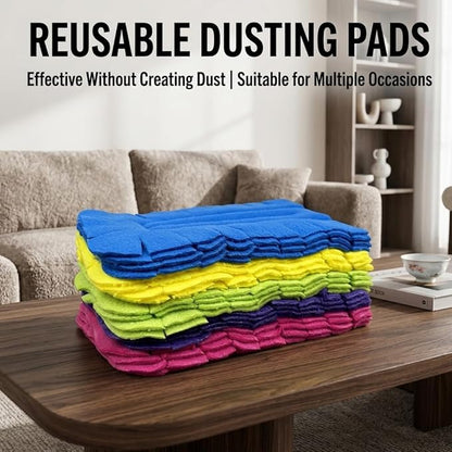 Reusable Duster Refills Compatible with Swiffer, 5 Pack Washable Duster Pads with Handle Included, 360° Cleaning Fleece Refills for Fan, Blinds, Furniture, Home Cleaning (2)