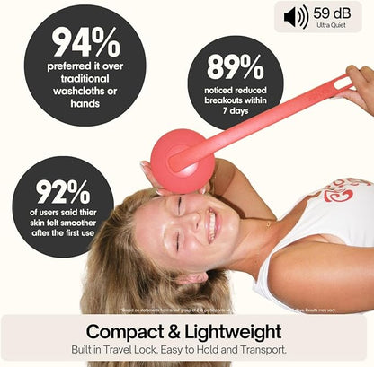 Aura Body Clean Pro⁺ - Silicone Electric Body Scrubber for Acne, Ingrown Hair & KP - IPX7 Waterproof, Rechargeable Exfoliating Shower Brush with Handle. Freeform Grip, & 7000+ Sonic Vibration - Cherry