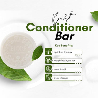 BIORR Rice Water Conditioner Bar – Strengthening & Moisturizing Formula with Argan Oil, Aloe Vera & Shea Butter | Color-Safe, Vegan & Plastic-Free Silky Radiance Citrus Scent