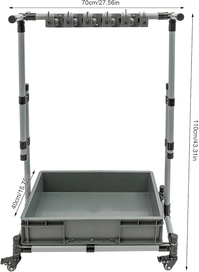 Broom and Mop Holder, Movable Floor-Mounted Mop Rack, Adjustable Height Freestanding Cleaning Tool Cart, Cleaning Supplies Organizer Holder w/10 Mop Slots for Garage Schools Hospitals Hotels