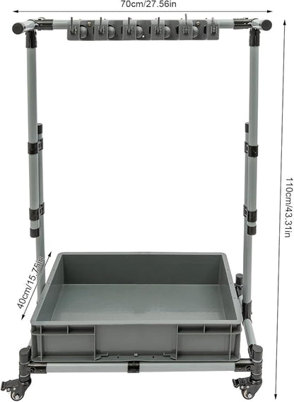 Broom and Mop Holder, Movable Floor-Mounted Mop Rack, Adjustable Height Freestanding Cleaning Tool Cart, Cleaning Supplies Organizer Holder w/10 Mop Slots for Garage Schools Hospitals Hotels