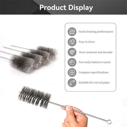 12 Inch Pipe Cleaning Brush Set with Stainless Steel Bristles, Steel Wire Tube Brush Kit for Auto Parts Polishing, Machining, Bottles, Tubes, Etc.（50mm-4pcs）