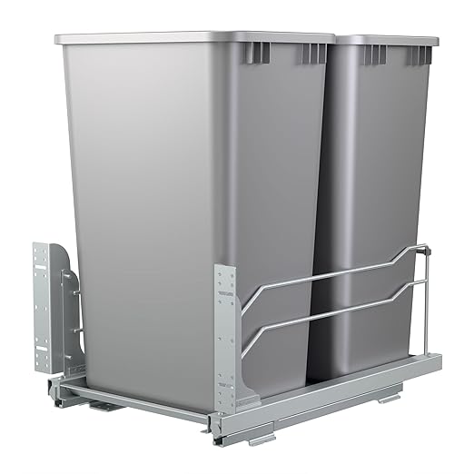 Rev-A-Shelf Double Pullout Trash Cans for Full Height Kitchen Cabinets 50 Quart 12.5 Gallon with Soft-Close Slides, 14.5" Min Opening, 53WC-2150SCDM-217