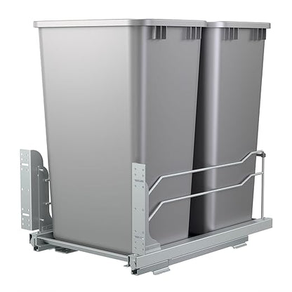 Rev-A-Shelf Double Pullout Trash Cans for Full Height Kitchen Cabinets 50 Quart 12.5 Gallon with Soft-Close Slides, 14.5" Min Opening, 53WC-2150SCDM-217