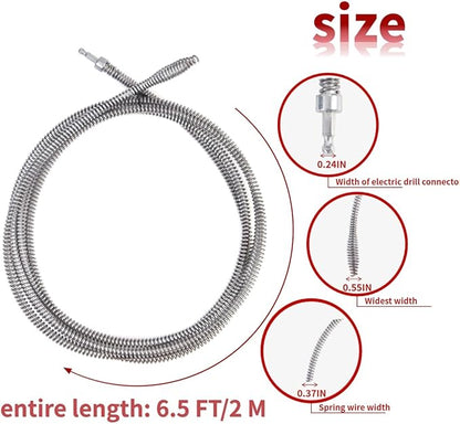 6.5 FT Drill Drain Snake,Sink Unclogging Tool That Can Be Connected To An Electric Drill,Hair Catcher Drain Snake,Drain Auger Drill Attachment,Drill Snake For Plumbing