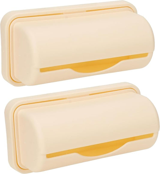 2 Pack Wall Mounted Trash Bag Dispenser, Small Plastic Garbage Bag Holder Organizer, Adhesive No Drill Storage Box for Kitchen Cabinet, Under Sink, Bathroom (Beige)