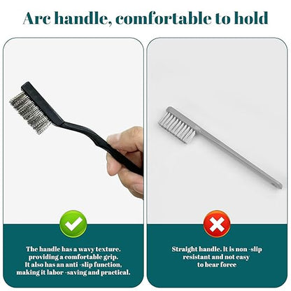 60 PCS Mini Wire Brush Stainless Steel Brush Set，Masonry Brush Wire Bristle for Cleaning Welding Slag and Rust，Curved Handle Brush (Stainless Steel, 60)