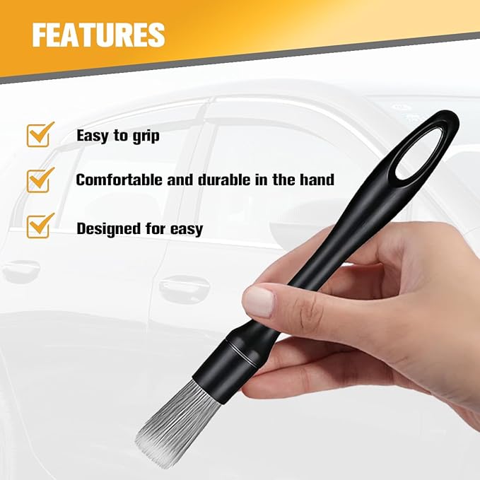 6PCS Car Detailing Brush Kit, Including 3 Ultra Soft No Scratch Boar Hair & 3 Vent Cleaning Brushes, Multi-Use Automotive Interior Detailing Kit, Universal for Most Vehicles