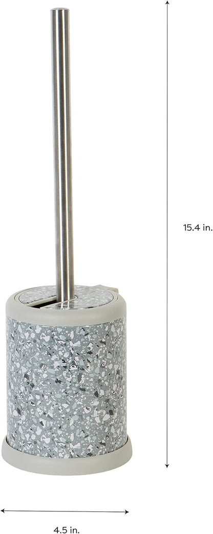 Bath Bliss Toilet Brush and Holder | Self Closing Lid | 360 Degree Brush Head | Bathroom Cleaning | Compact Size | Storage and Organization | Terrazzo grey with pink speckles