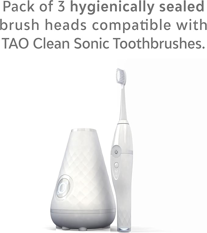 TAO Clean Sonic Electric Toothbrush Replacement Heads (3-Pack) – Replacement Heads for the TAO Clean Electric Toothbrush and Docking Station, White