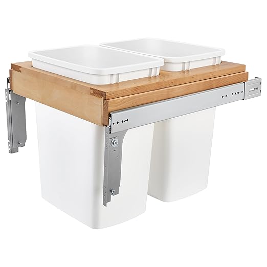Rev-A-Shelf Top Mount Double Pullout Under Cabinet 35 Quart Kitchen Trash Cans, 150 Pound Rated Full-Extension Slides, 4WCTM-21DM2-495-FL