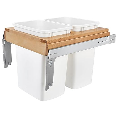 Rev-A-Shelf Top Mount Double Pullout Under Cabinet 35 Quart Kitchen Trash Cans, 150 Pound Rated Full-Extension Slides, 4WCTM-21DM2-495-FL