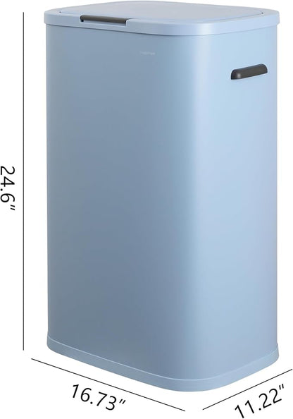 happimess HPM1017H Tammi Kitchen 14.5-Gallon Slim Metal Push Button Trash Can for Home, Kitchen, Laundry Room, Office, Bedroom, Bathroom, Tide Pool Blue
