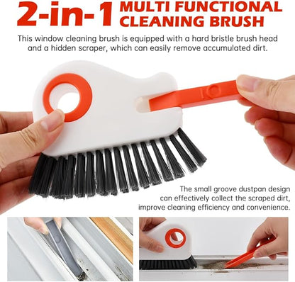 2Pcs Window Track Cleaner with Hard Bristle Brush & Scraper, 2-in-1 Groove Cleaning Tool for Sliding Door Tracks, Window Sills, and Seal Crevices