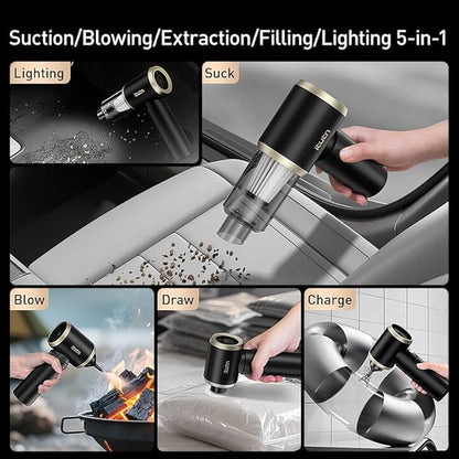 Car Vacuum Cordless Portable with LED Light, 18000PA Powerful Suction, 5-in-1 Mini Vacuum Cleaner & Air Duster/Blower, Dual HEPA Filter, Y8-Max Top for Car, Home, Office, Keyboard, Pet Hair