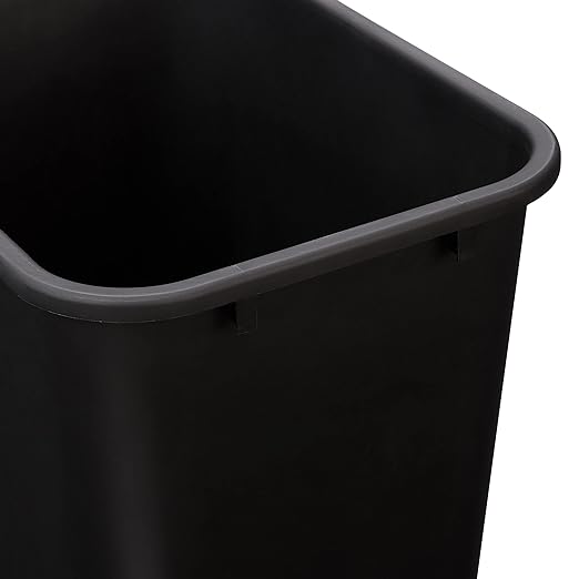 Amazon Basics Rectangular Plastic Office Wastebasket, Easy to Clean, 10 Gallon, Black, 2-Pack