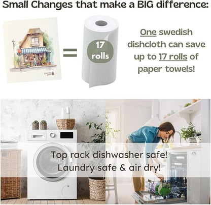 Swedish Dishcloths for Kitchen 6-Pack, Made in Sweden, Reusable Paper Towels, Washable Sponge Dish Wash Cloths, Cellulose Cotton, Watercolor Art-Coffee Shop
