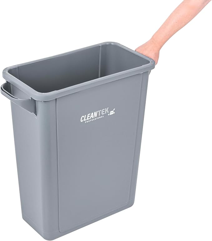 Restaurantware-Clean Tek Professional 15 Gallon Trash Can, 1 Slim Rectangle Waste Basket - With Handles, Space Saving, Gray Plastic Garbage Bin, For Commercial Space, Office, Store, Cafe, And More
