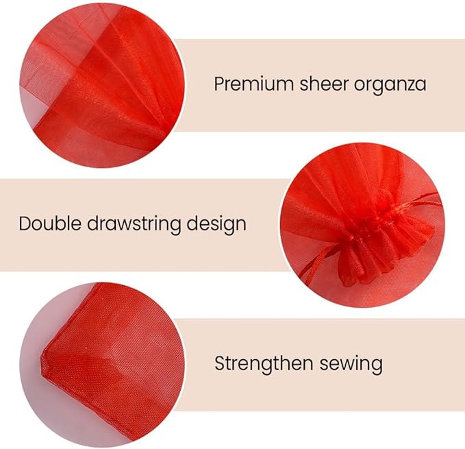 Meowoo 100PCS Organza Bags, 4x6in Small Mesh Bags Drawstring, Mesh Gift Bags Drawstring for Jewelry, Candy, Christmas, Sachets, Festivals, Bathroom Soaps, Makeup Organza, Wrapping Supplies(red)