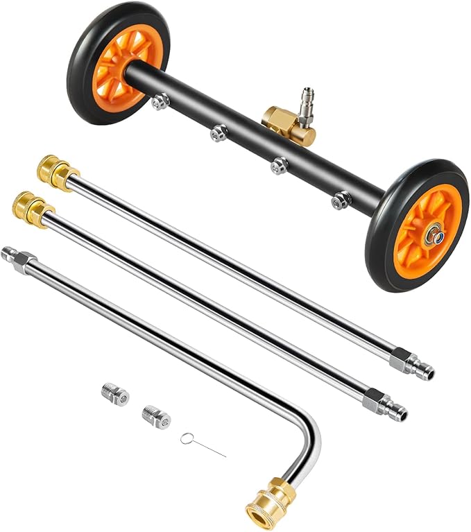 VEVOR 16 Inch Pressure Washer Undercarriage Cleaner, 4000 PSI Stainless Steel Cleaner with Angle Adjustment and 4 Nozzles, with 2 Extended Wands for Driveway, Patio, Deck