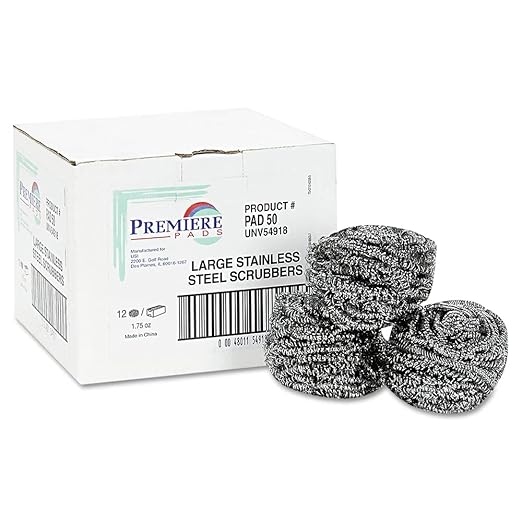 Boardwalk BWK50 Stainless Steel Scrubber, 2 1/2 x 2 3/4, Steel Gray (Case of 12)