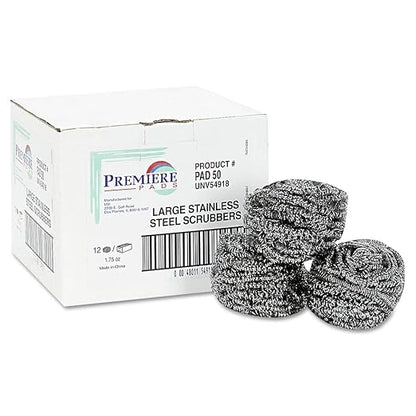 Boardwalk BWK50 Stainless Steel Scrubber, 2 1/2 x 2 3/4, Steel Gray (Case of 12)
