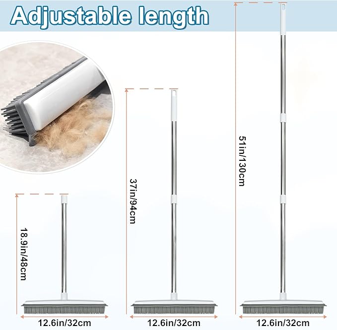 Enmaipet Carpet Rake for Pet Hair Removal, Reusable Pet Hair Remover with 48” Adjustable Long Handle, Pet Hair Remover Gloves, Dog Hair Rake Brush for Rugs, Mats, Couch, Furniture