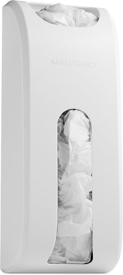 Manterio Plastic Bag Holder | UPGRADED Wall-Mount Grocery Bag Dispenser | Space-Saving Design | Easy Install | Smudge-Proof, Fingerprint-Resistant | White | Holds the Most Bags for Maximum Storage