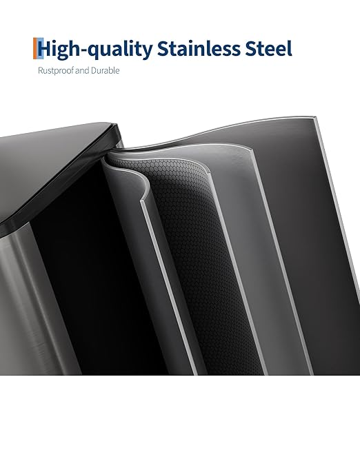 OUTLANE 2 X 8 Gal Stainless Steel Double Trash Can with Lid, Dual Compartment Step-on Kitchen Garbage & Recycle Bin, Metal Waste Bin with Removable PP Buckets, Liner Rim, Matte Grey