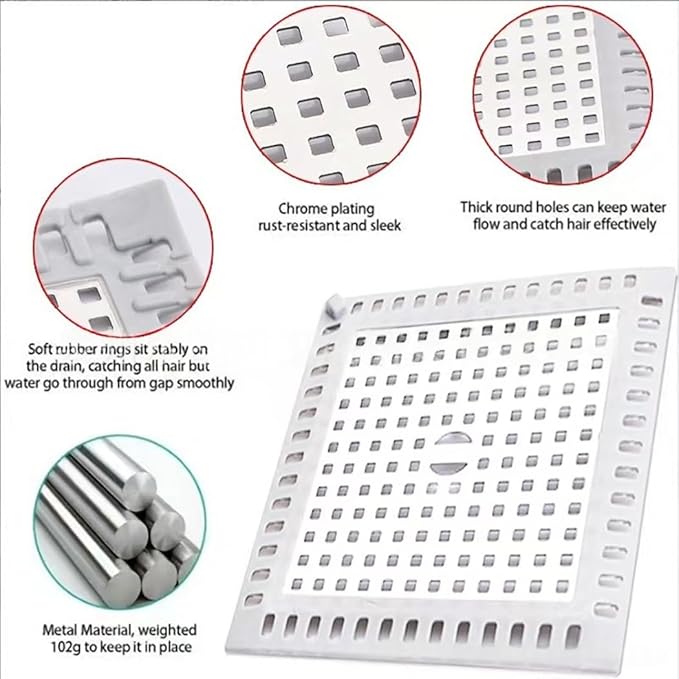 Hair Catcher/Drain Strainer/Shower Drain Cover for Bathroom Floor Drain, Stainless Steel and Silicone (2pack,4.9 inch) (Black)
