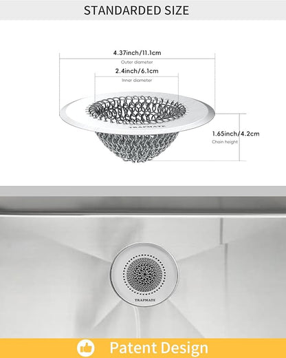 TRAPMATE 4 Pcs Kitchen Sink Drain Strainer, Stainless Steel Sink Strainer Basket with Easy Clean & Anti-Clog, Fits Garbage Disposal, Dishwasher Safe, Single & Double Bowl Sinks (Patented Product)