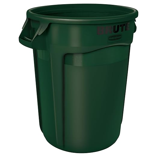 Rubbermaid Commercial Products BRUTE Heavy-Duty Round Vented Trash Can Without Lid, 55-Gallon, Green, for Landscapers/Construction/Restaurant/Stadium/Back of House/Office/Warehouse/Home