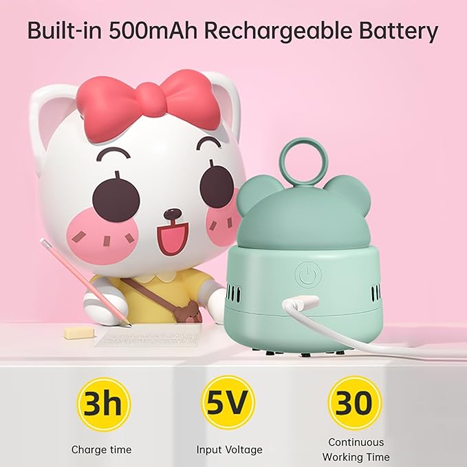 Mini Desktop Vacuum Cleaner Cute Cordless Table Dust Sweeper Cartoon Vacuum USB Rechargeable Battery Operated for Cleaning Dust Crumbs Hairs Scraps (Coral Blue)