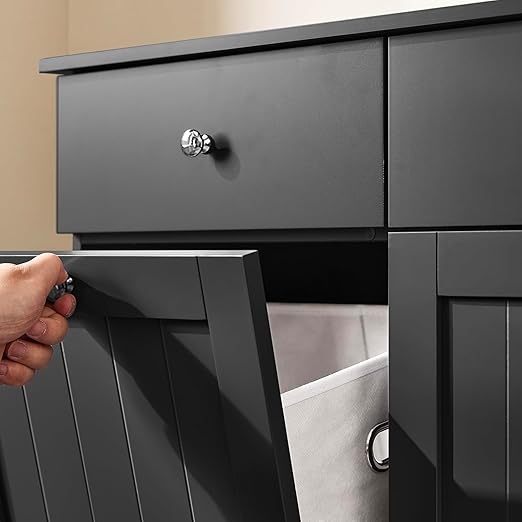 Double Tilt Out Trash Can Cabinet – Hidden Wooden Kitchen Trash Bin Cabinet with 2x10 Gallon Garbage Can, Pet Proof Tilt Out Garbage Holder, Storage Cabinet for Trash in Kitchens, Black, BZR33