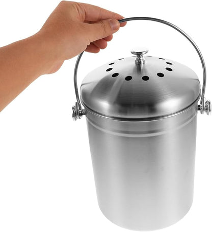 Garneck Stainless Steel Kitchen Compost Bin with Lid Odorless Countertop Food Waste Bucket Metal Compost Pail for Indoor Kitchen Trash and Food Scraps Management