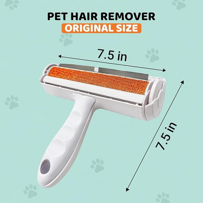 Pet Hair Remover Roller with 2 Grooming Gloves – Reusable Lint Remover for Dogs and Cats (Orange)