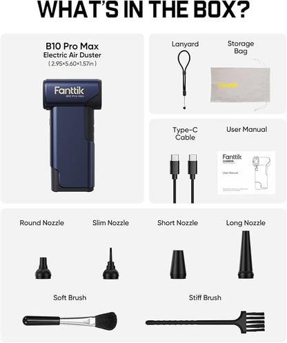 Fanttik B10 Pro Max Electric Air Duster, 130000RPM Brushless Motor, Compressed Air Duster, 6 Gears Adjustable, One-tap Booster, 28.8Wh Rechargeable Battery, Electric Duster for PC, Car (Navy Blue)