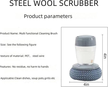 Soap Dispensing Dish Brush Cleaning Steel Wool Scrubber for Dishes Pans Kitchen Sink Bathtub Tile and Household