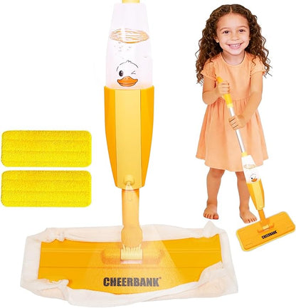 Toddlers Spray Mop (Real Works), No Batteries, Endless Fun| Kids Cleaning Set, Mini Mop for Age 2-5 Year| Montessori Toy Gifts for Baby Boys Girls, Fine Motor Skill (2 Washable Pads)