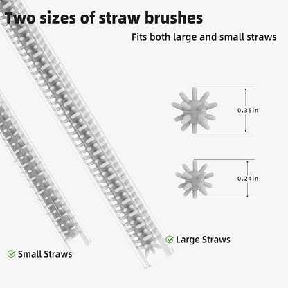 Silicone Straw Cleaner Brush, 4Pcs Reusable Straw Brush Set with Extra-Long Design for Cleaning Thin Metal Straws and Wider Milkshake Straws （6mm+9mm Gray)