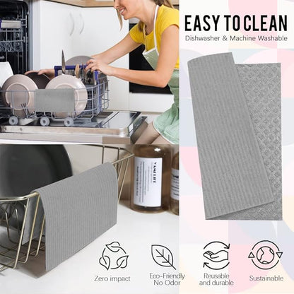 Wholesale Swedish Dish Cloths - 6 Pack Reusable Compostable Kitchen Cloth,Cellulose Sponge Dish Cloths Dish Towel Set (Grey)