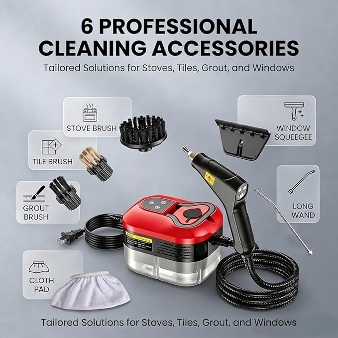 2500W Handheld Steam Cleaner for Home: High Temperature Pressurized Steamer with 6 Adjustable Levels for Cleaning - Portable Multi-Surface Steam Cleaning Machine for Kitchen, Furniture (black)