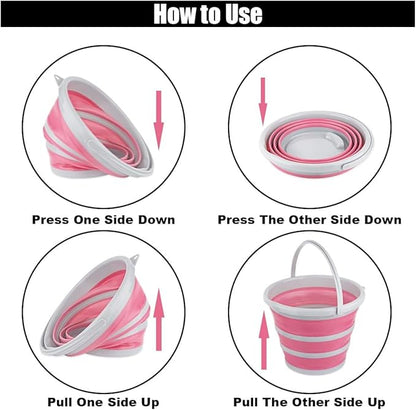 GLSOWEE Car Collapsible Bucket, 10L 2.6 Gallon Folding Bucket Auto Cleaning Plastic Water Bucket, Foldable Portable Bucket Space Saving for Indoor Outdoor Car Wash Garden Camping (Pink)