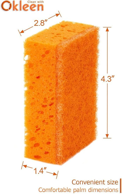 Orange Multi Use Scrub Sponge. Made in Europe. 9 Pack, 4.3x2.8x1.4 inches. Odorless Heavy Duty and Non Scratch Fiber. Durable and Delicate Scrubber for Dirty Surfaces in Kitchen, Home, Outdoors