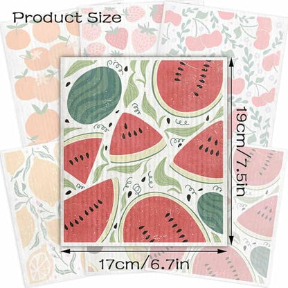 Swedish Dishcloths for Kitchen – 6 Pack Cellulose Reusable Cleaning Paper Towels – Soft, Quick-Drying, Washable Dish Rags for Kitchen, Counters & More (Fruit)